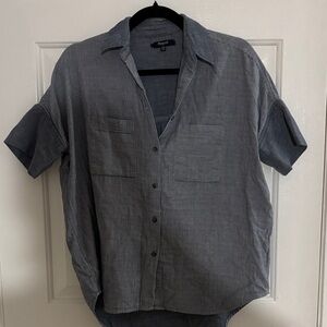 Madewell Navy and White Pinstripe Short-Sleeve Button-Down Top